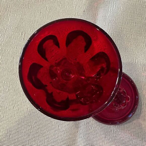 Viking Glass Ruby Red 6-Petal Glass Compote Pedestal Jar with Cover Vintage - Picture 3 of 8
